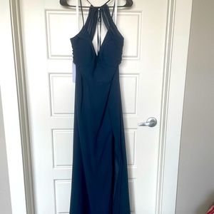 Azazie Navy full length bridesmaid dress
